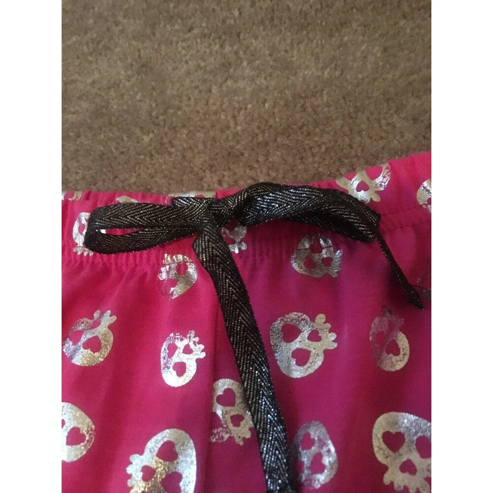 Justice Girls Pink Silver Skull Theme Pajamas Lounge Shorts Regular Fit Size 20